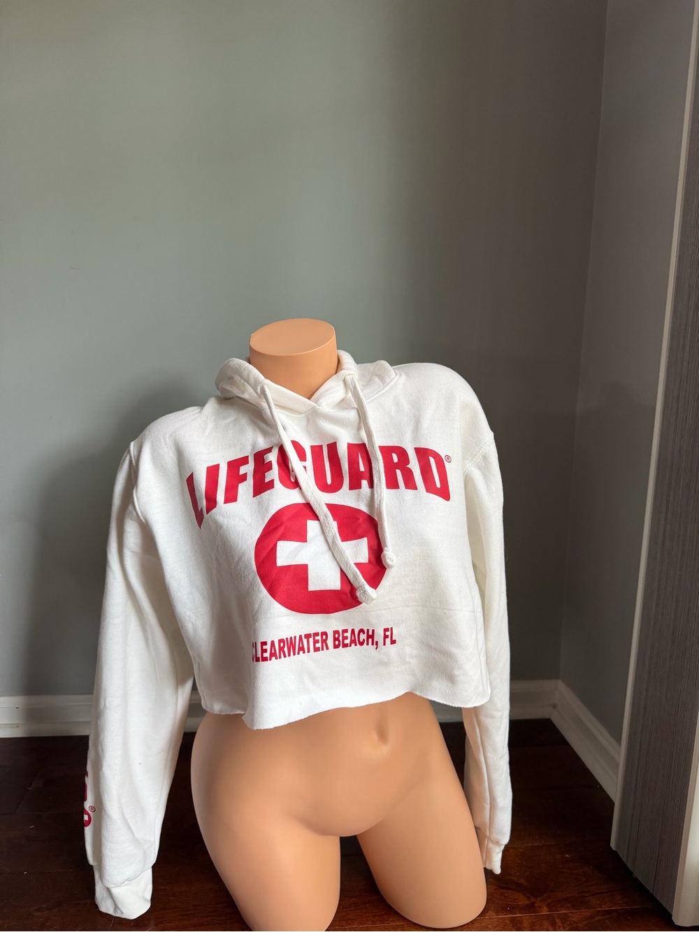 Lifeguard Clearwater Beach Cropped Hoodie - White & Red